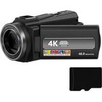 INF Camcorder, Videokamera 4K/48MP mit 16x Zoom, IR-Nachtsicht, Fernbedienung und 32-GB-Karte, Schwarz