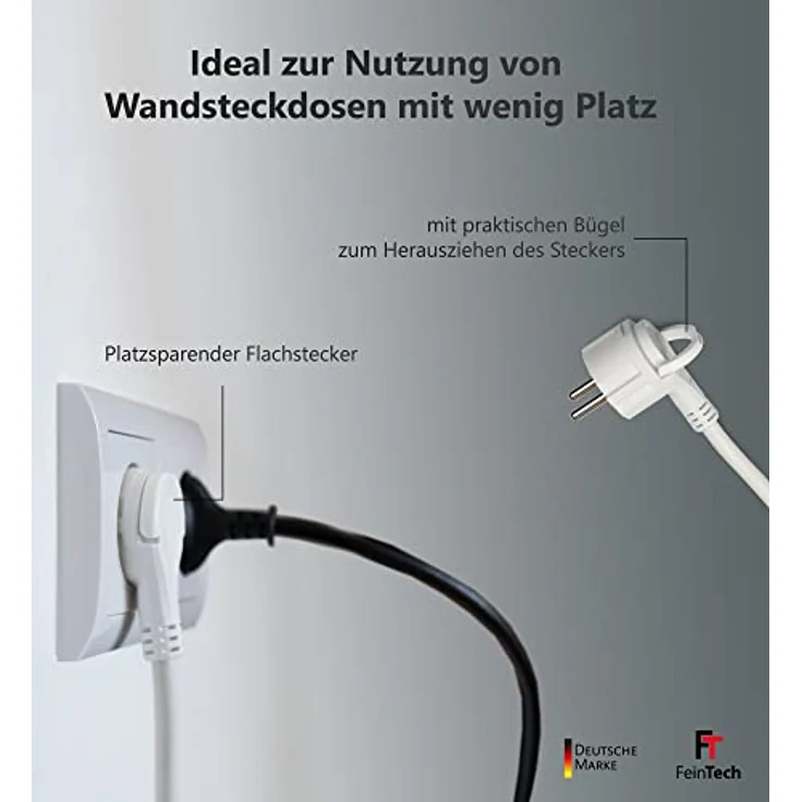 FeinTech Steckdosenleiste mit USB und Flachstecker, 6-Fach Mehrfachsteckdose mit Schalter, Überspannungsschutz und 3m Kabel, MD000633 – Bild 3