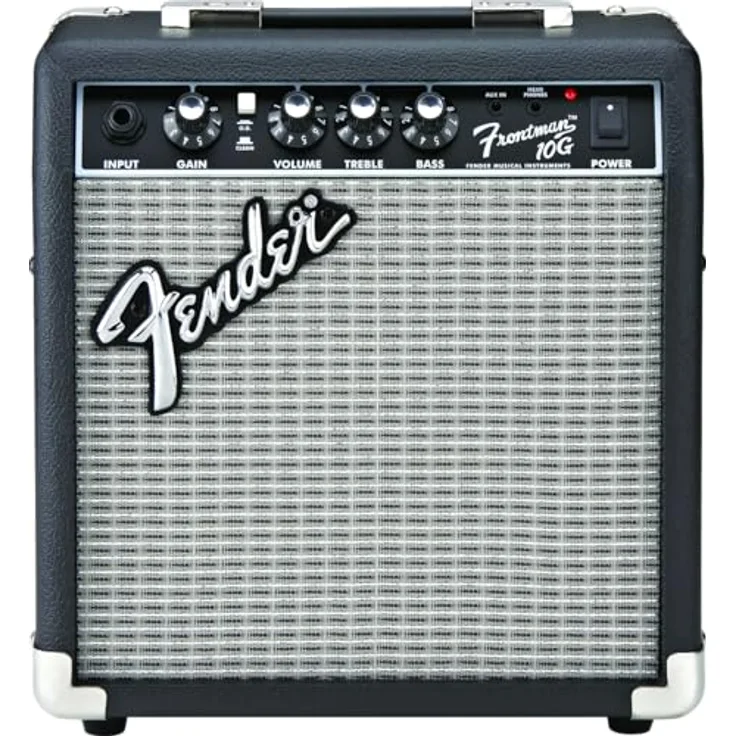 Fender Frontman 10G, 10 Watt Transistor Combo Verstärker für E-Gitarre mit 6" Lautsprecher, clean/overdrive, Aux-Input, schwarz