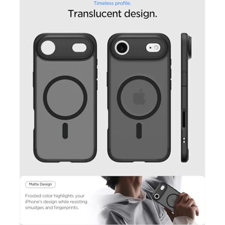 Spigen Ultra Hybrid MagFit Case für iPhone Air, transparente Handyhülle mit MILITÄR-GRADE Schutz und Air Cushion Technologie, kompatibel mit MagSafe - Frost Black – Bild 4