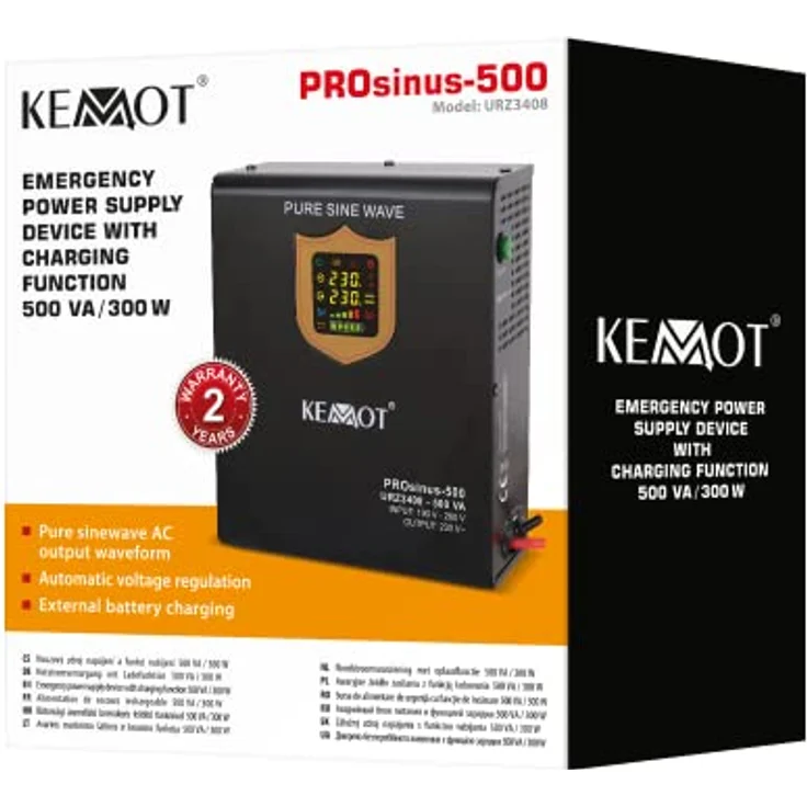 Kemo KEMOT PROsinus-500, Wand-Notstromversorgung Konverter mit reiner Sinuswelle, Ladefunktion, 300 W, Online-Doppelwandler USV – Bild 8