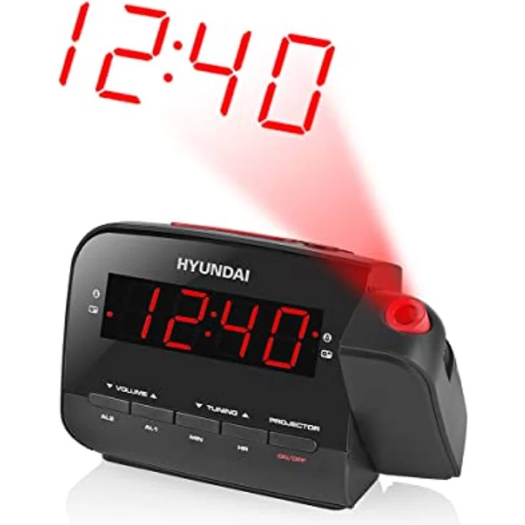 Hyundai Radiowecker HYURAC481R mit Zeitprojektion, FM/AM Radio, Snooze-Funktion, 15.5 x 10 cm, Schwarz/Rot – Bild 5