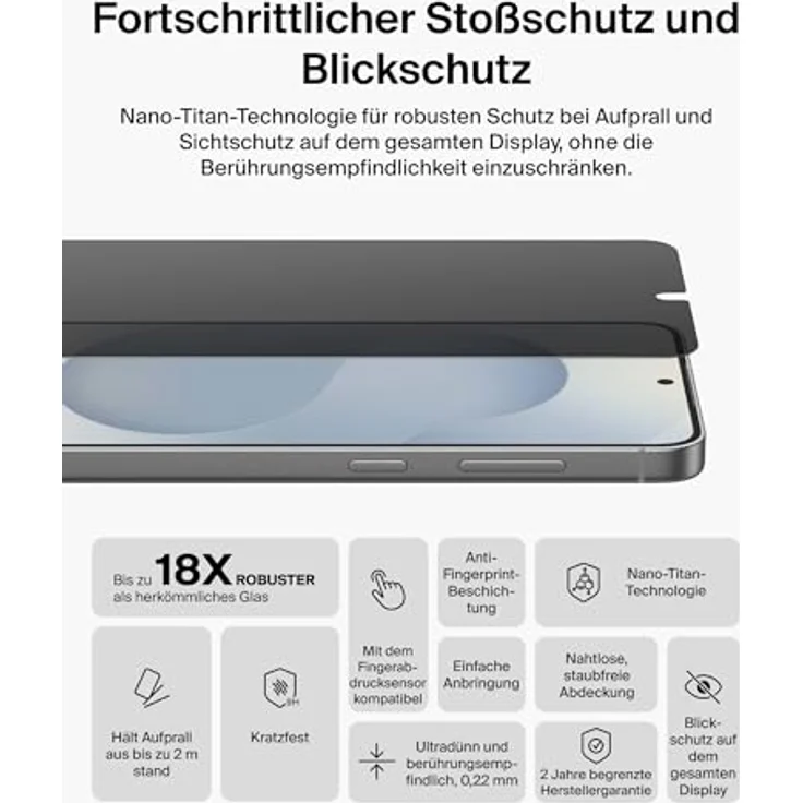 Belkin ScreenForce Titan SmartShield Schutzfolie mit Sichtschutz für Samsung Galaxy S26, Kratzfest, Stoßfest, 9H Härtegrad, Ultradünn, Blasenfreie Anbringung – Bild 2