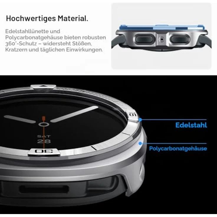 Spigen Bezel Tune Pro (Pilot) Schutzschale für Samsung Galaxy Watch 9/8, 44mm, Edelstahl-Lünette und Polycarbonat-Hülle in Silber, 360° Kratzschutz – Bild 4