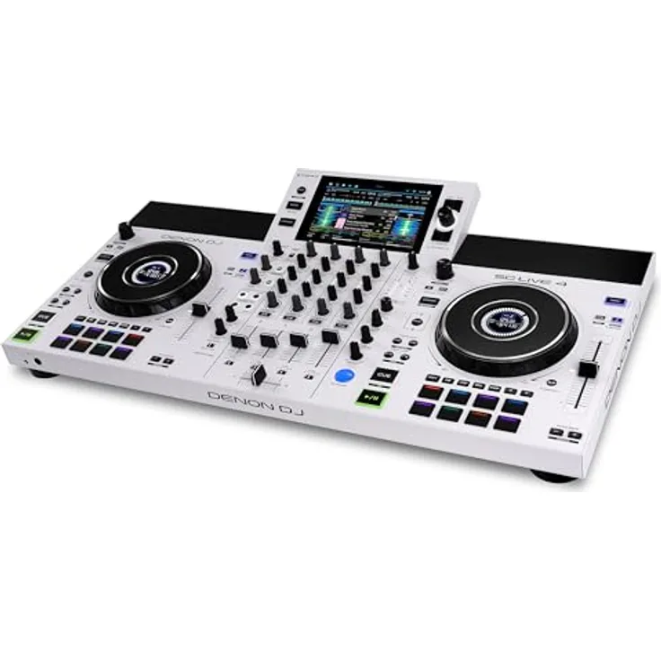 Denon DJ SC LIVE 4 WHITE, Standalone DJ-Controller mit 4-Decks, WLAN-Streaming, eingebauten Lautsprechern und Serato DJ & Virtual DJ kompatibel