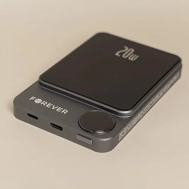 Forever Magnetische Powerbank 5000mAh, Kabellose Powerbank mit USB-C und 15W Drahtloses Laden, Schwarz - Kompakt für iPhone und kompatible Geräte – Bild 2