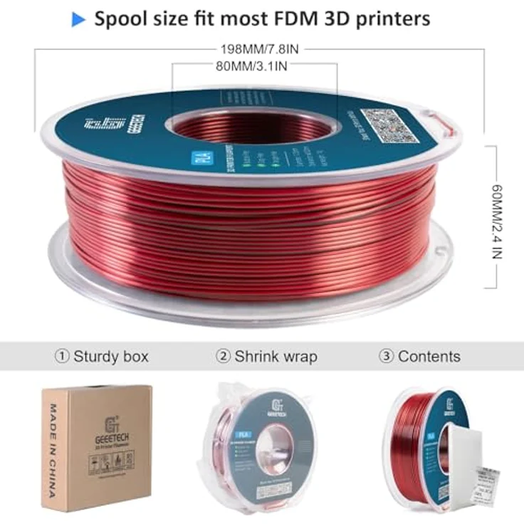 GEEETECH Silk PLA Filament, Dual Color Filament 1,75mm, 2KG für 3D Drucker, Schwarz & Rot, hohe Präzision und perfekter Seideneffekt – Bild 5