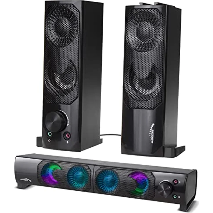 Audiocore AC955, 2 in 1 2.0 PC-Lautsprecher mit Soundbar Funktion, RGB-Hintergrundbeleuchtung, 2x3W RMS, AUX, USB-Stromversorgung – Bild 1
