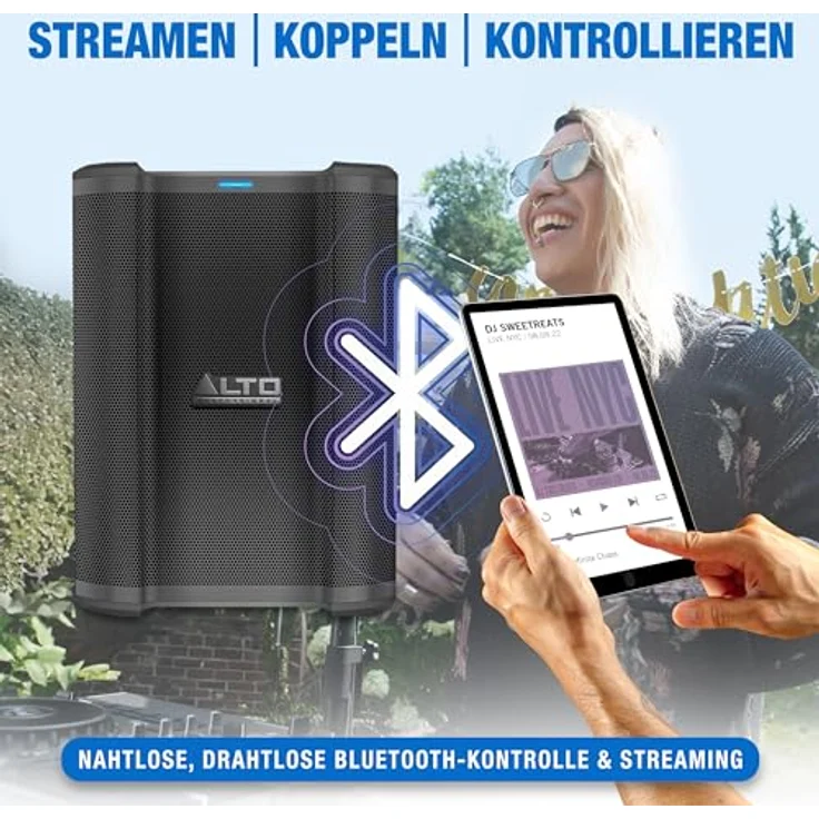 ALTO Busker 200 Watt Tragbares PA Lautsprechersystem, Akku, Bluetooth 5.3, 3-Kanal Mixer, Alesis FX, App-Steuerung, USB-Aufladung, Schwarz – Bild 4
