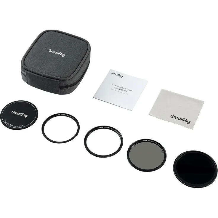 SmallRig 5-in-1 Attachable Filter Kit, 67 mm Objektivfilter mit variablen ND- und CPL-Filter, Black Mist Filter, Schwarz