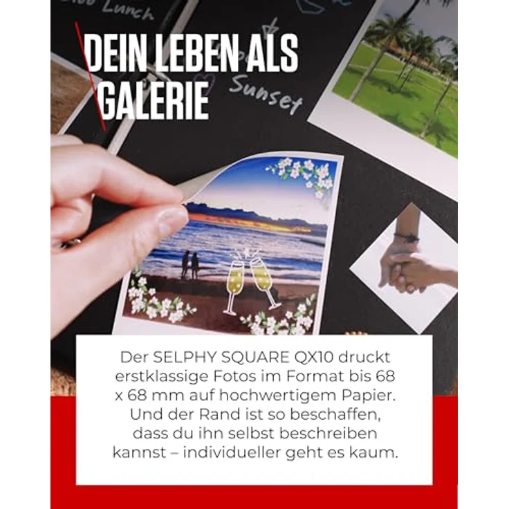 Canon SELPHY SQUARE QX10 Mini-Fotodrucker - mit quadratischem Druck (eingebauter Akku, WLAN, 287 dpi x 287 dpi, USB Kabel, Thermosublimationsdruck) pink – Bild 5