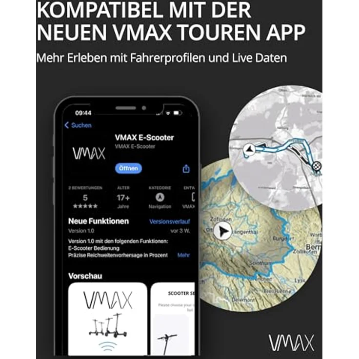VMAX E-Scooter VX2 Extreme GT, 500W Motor, 33% Steigfähigkeit, 70km Reichweite, E-Roller mit Straßenzulassung in D, Farbdisplay, App-Funktion, Bis 150kg, Schwarz – Bild 4