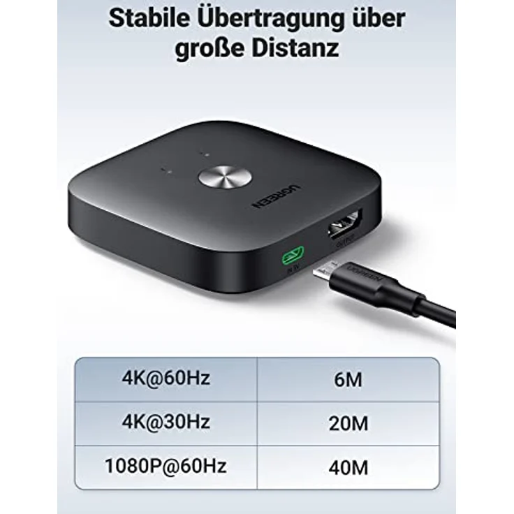UGREEN HDMI Switch 4K 60Hz 2 in 1 Out HDMI 2.0 2 In 1 Out Umschalter kompatibel mit TV Stick, Xbox One/360, PS5 /PS4/PS3, DVD Blu-Ray Player, Laptop, PC, HDTV – Bild 5