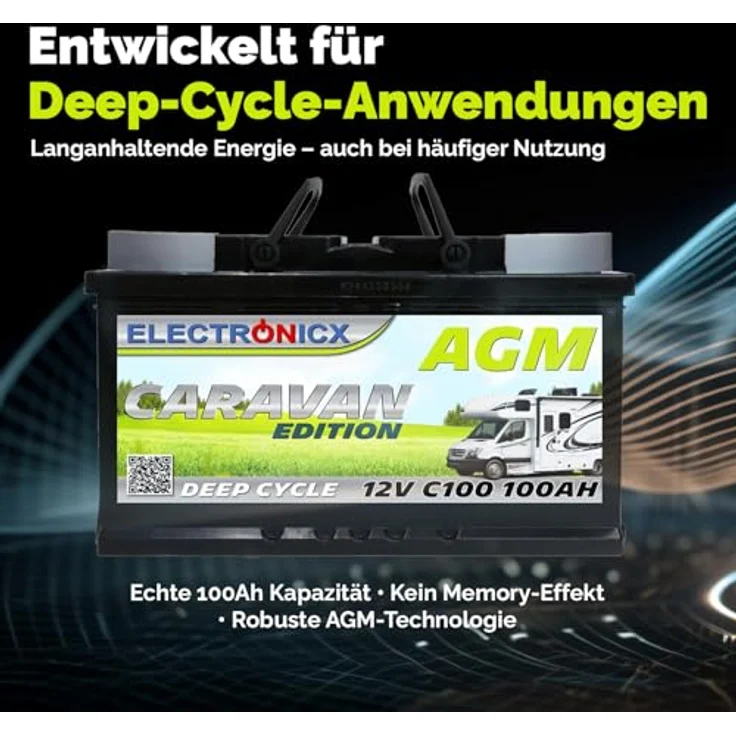 Electronicx Caravan Edition AGM Batterie 100AH 12V - Wartungsfreie Versorgungsbatterie für Wohnmobile, Boote und Solaranlagen – Bild 2