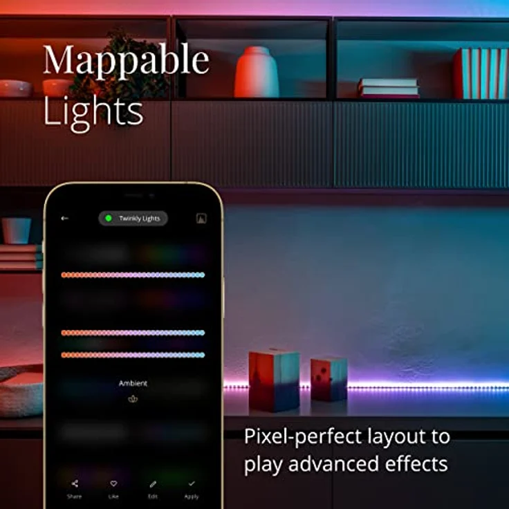 Twinkly Line – Starter Kit App-gesteuertes Selbstklebendes + Magnetisches LED-Lichtband mit RGB (16 Millionen Farben) LEDs. Ausziehbar. 1,5 Meter. Weißer Streifen. Innen Smart Home Dekoration Licht - Preisvergleich – Bild 3