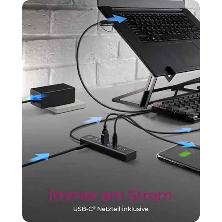 ICY BOX IB-HUB1737-C3, 7-Port USB-Hub mit 4x USB 3.2 Gen 1 Type-A und 3x USB-C, Aluminiumgehäuse in Schwarz, bis zu 5 Gbps Datenübertragung – Bild 9
