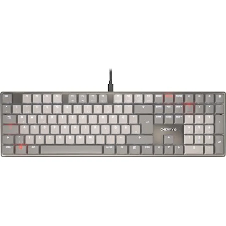 CHERRY KC 500 MX LP, Mechanische Low-Profile-Tastatur, Deutsches Layout (QWERTZ), Kabelgebunden (USB-A), Weiße Beleuchtung, MX LP 2.0 Ivory Switches, Grau – Bild 1