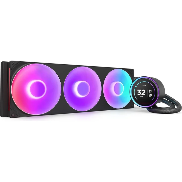 NZXT Kraken Elite 420 RGB, CPU Wasserkühler mit 2,72 Zoll IPS-Display, dynamischem RGB-Ring und hoher Durchflussrate, Schwarz