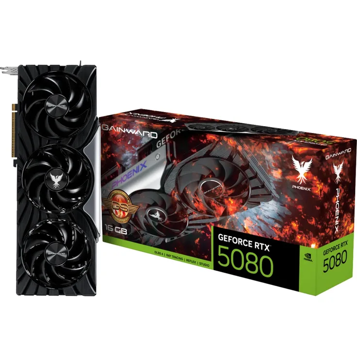 Gainward GeForce RTX 5080 Phoenix GS V1, 16 GB GDDR7, 256 Bit, 7680 x 4320 Pixel, PCI Express 5.0, Aktivkühlung mit 3 Lüftern