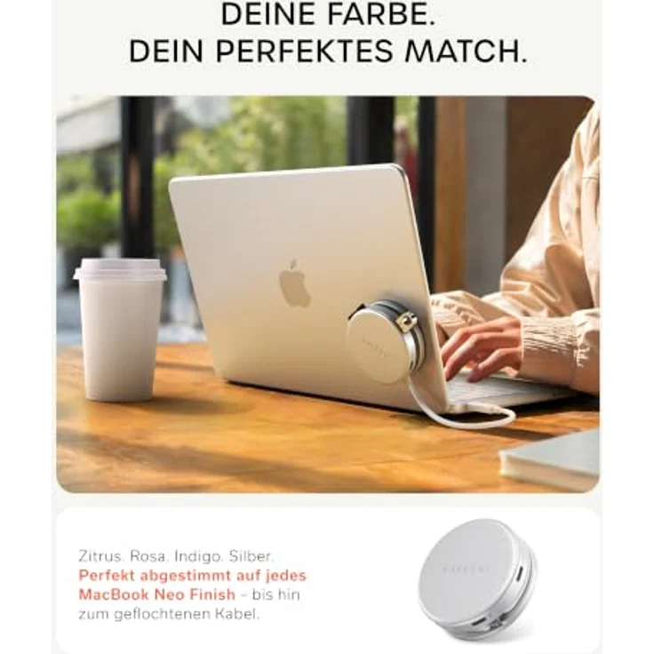 SATECHI USB-C Hub OntheGo™ 5-in-1, HDMI 4K@60 Hz, Silber, mit 60 W Passthrough-Laden und magnetischer Befestigung – Bild 3
