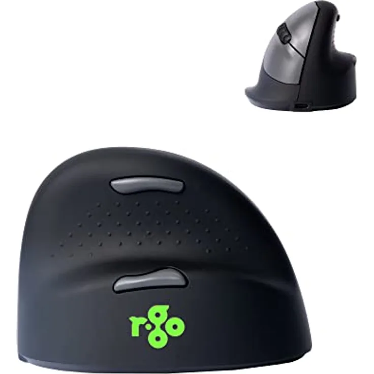 R-Go HE Ergonomische Maus, Bluetooth 5.0, Silent funkmaus, Kompatibel mit Anti-RSI-Software, Vorbeugung Mausarm, Wiederaufladbare kabellose vertikale Maus für Windows/Mac/Linux, 5 Tasten, Schwarz