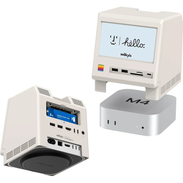 Wokyis M5 Retro-Dockingstation für Mac mini M4, 5-Zoll-HD-Display, 14-in-1-Hub mit 10-Gbps-M.2-NVMe-SSD-Gehäuse, SD/Micro-SD-Kartenleser, 4x USB-A, 1x USB-C, 3,5-mm-Kopfhöreranschluss – Bild 2