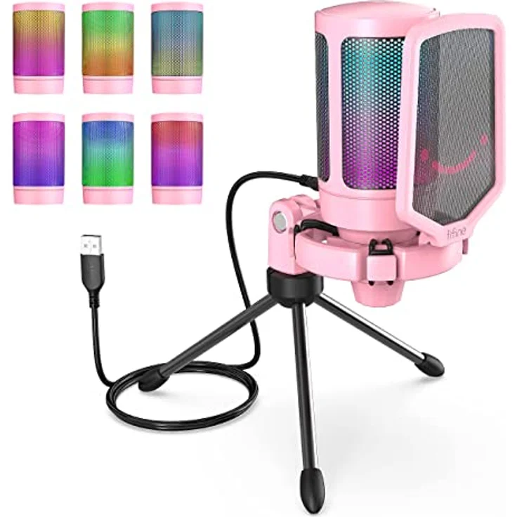 FIFINE Gaming Mikrofon PC, USB Microphone für PS4 PS5 Mac, mit Mikrofon Ständer, Stummschalttaste, Popfilter, Shock Mount, für Streaming Podcast Studio – Bild 1