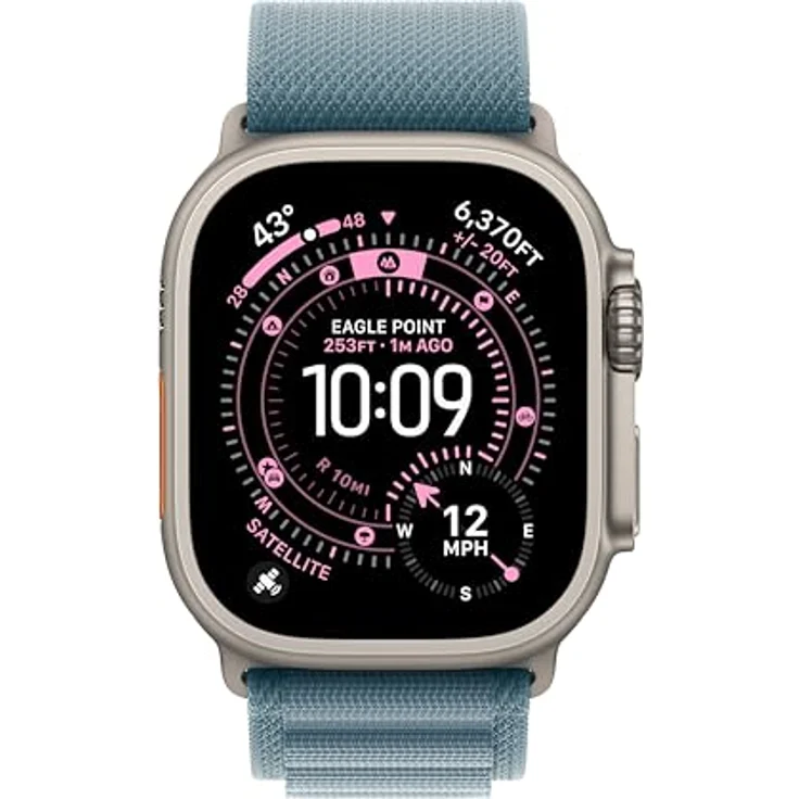 Apple Watch Band Alpine Loop, 49 mm, hellblau, klein, aus 43 % recycelten Materialien, mit korrosionsbeständigem Titan-G-Haken – Bild 3
