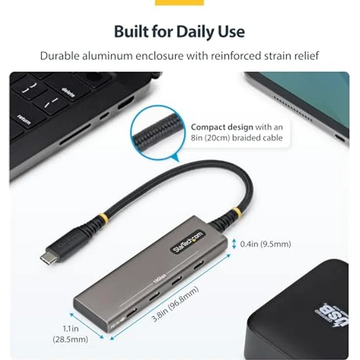 StarTech.com 4-Port USB 3.2 Hub, 10 Gbps, 100 W PD Ladestation mit Überstromschutz, Aluminium, Grau – Bild 7