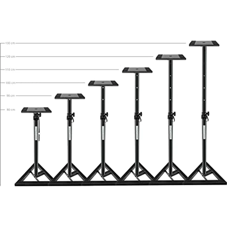 2x Pronomic SLS-10 Stativ für Studio Monitor Ständer (verstellbar 80cm bis 130cm, Dreiecksbasis, Gummifüße, Dornenfüße/Spikes, Stahl, Trägerplatte mit Gummistreifen) schwarz pulverbeschichtet – Bild 2