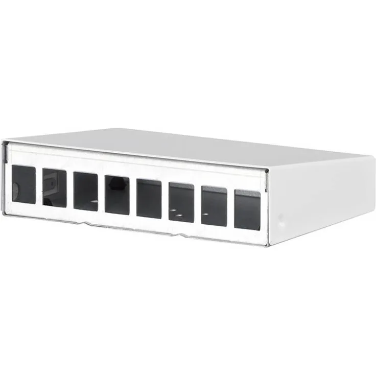 Metz Connect Keystone AP-Gehäuse 8 Port, stabil und pulverbeschichtet in reinweiß RAL9010, für Wand- und Tragschienenmontage