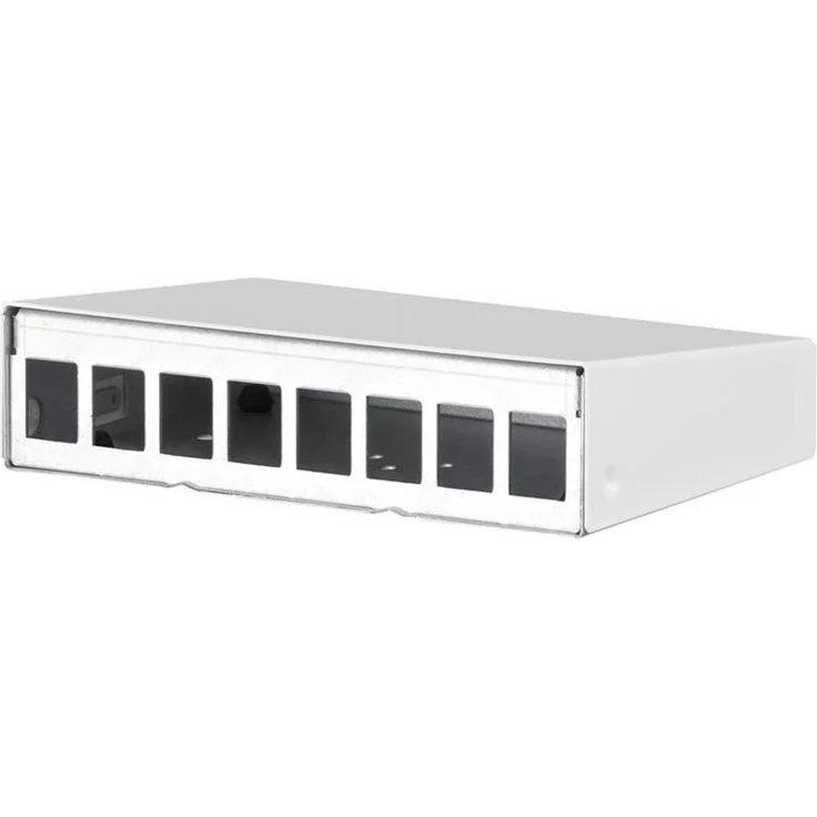 Metz Connect Keystone AP-Gehäuse 8 Port, stabil und pulverbeschichtet in reinweiß RAL9010, für Wand- und Tragschienenmontage