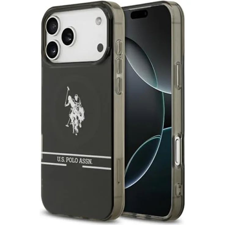 CG MOBILE US Polo DH, MagSafe-kompatible Hülle für iPhone 17 Pro Max, schwarz, TPU/PC mit Streifenlogo