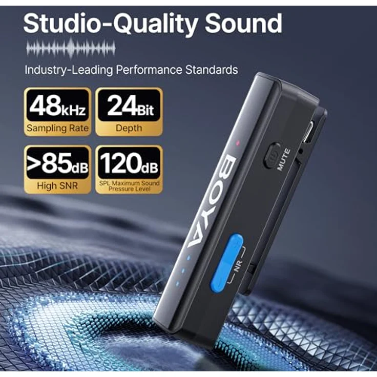 Boya Boyalink V2.0, Kabelloses Mikrofonset mit 48 kHz/24 Bit Sound, 300 m Reichweite, 30 Stunden Akkulaufzeit und drei Adaptern – Bild 2