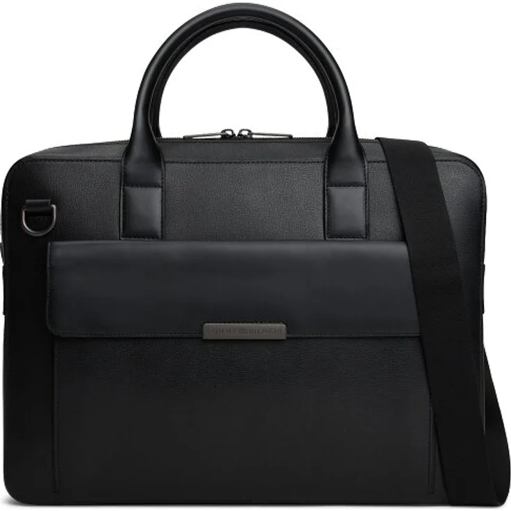 Tommy Hilfiger TH Business Leather Laptoptasche, 39.5 cm, 100% Leder, grau
