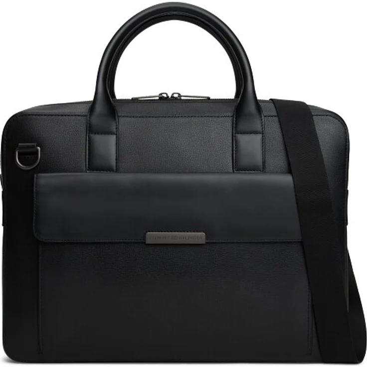 Tommy Hilfiger TH Business Leather Laptoptasche, 39.5 cm, 100% Leder, grau