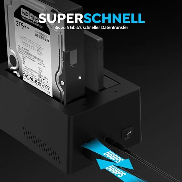 Sabrent Festplattengehäuse (USB 3.0 zu SATA I/II/III Dual Bay externe Festplatte Dockingstation für 2,5 oder 3,5 in HDD, SSD mit Festplatte Duplikator/Cloner Funktion, [10TB Unterstützung] (ec-hd2b) – Bild 6