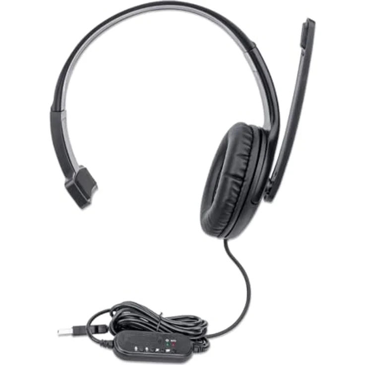 Manhattan Mono USB-Headset (Kabelgebunden), Kopfhörer, Schwarz – Bild 6