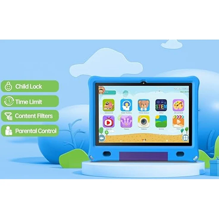 Lipa WQ01 Kinder Tablet Blau 10,1 Zoll - Kids Tablet - 64 GB Speicher - 3 GB Arbeitsspeicher - Großer Bildschirm - Mit vorinstallierter Spiele-Software - Play Store - Einstellbarer Kinderschutz – Bild 4