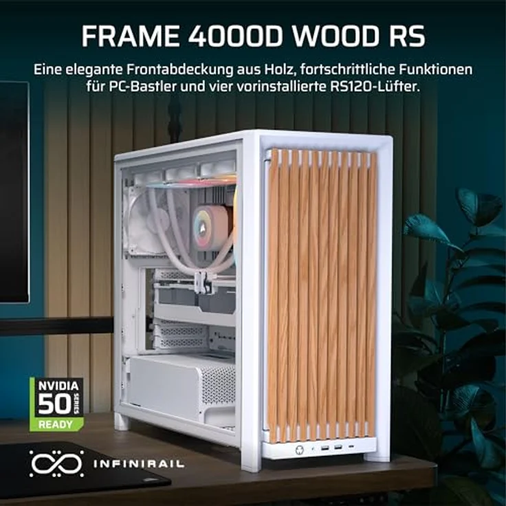 Corsair FRAME 4000D RS Wood, Tower-Gehäuse mit Tempered Glass, Eiche, USB 3.2 Gen 2x2, ARGB-Beleuchtung, modularer Aufbau, Unterstützung für 3x 360-mm-Radiatoren – Bild 2