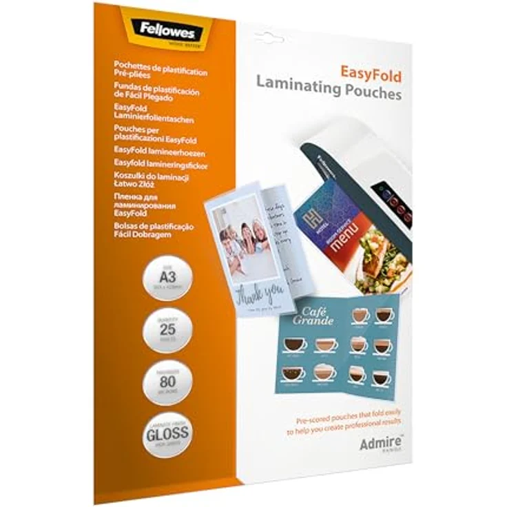 Fellowes Admire Easy Fold Laminierfolien, glänzend, A3 80 micron, 25 St. – Bild 1