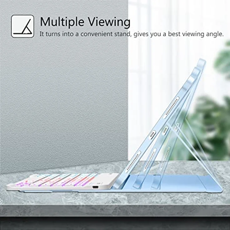 Fintie Tastatur Hülle für iPad Air 11 Zoll 2024, iPad Air 5/4 Hülle mit Tastatur 2022/2020 10.9" - Magnetisch Abnehmbarer Keyboard mit DIY Hintergrundbeleuchtung, Deutsches QWERTZ Layout, Himmelblau – Bild 5