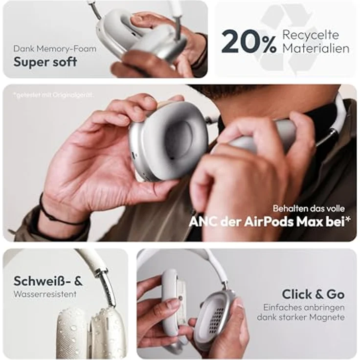 VONMÄHLEN Air Cushions für AirPods Max, Ersatz Ohrpolster mit magnetischer Befestigung, atmungsaktiv und schweißresistent, orange – Bild 3