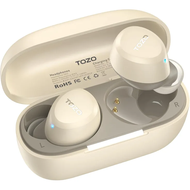 TOZO NC9, Kabellose In-Ear Kopfhörer mit Bluetooth 5.3, 60h Laufzeit, Hybrid ANC, Deep Bass, IPX8, App-Steuerung, schwarz