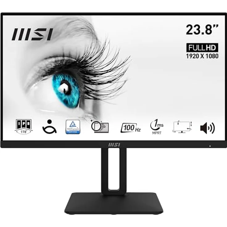 MSI PRO MP242APDE 24 Zoll (60cm) Business Monitor, FHD (1920x1080), 100Hz, IPS Panel, Flat, Freesync, HDMI, Schwarz – Bild 1