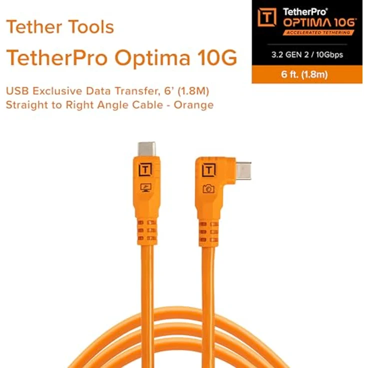 Tether Tools TetherPro USB-C Optima 10G rechts orange 1,8m - USB-Kabel mit 10 Gbit/s Übertragungsgeschwindigkeit – Bild 2