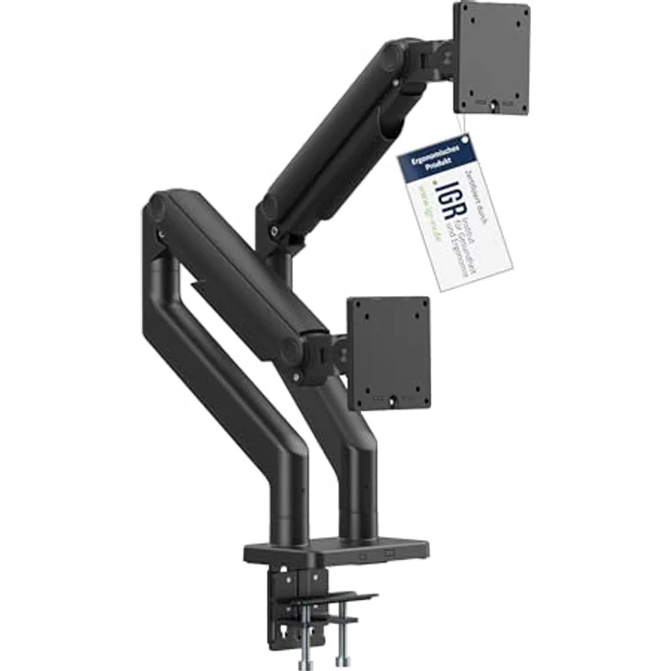 Digitus Dual Monitorhalterung für 2x 45 Zoll, Tischhalterung bis 2x 20 kg, Schwarz mit VESA Quick-Release und flexiblem Kabelmanagement – Bild 1