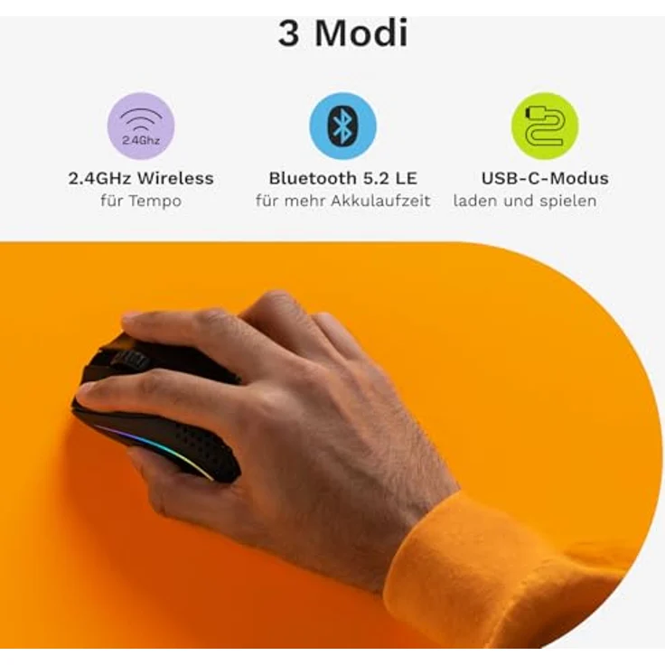 GLORIOUS Model O 2 Mini Wireless Gaming-Maus - Leichte 57g, bis 210 Stunden Akkulaufzeit, Dual Wireless 2.4 GHz und Bluetooth 5.2, optischer Sensor mit 26K, 80M Klicks, 6 Tasten, FPS - Schwarz – Bild 5