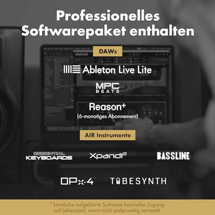 M-Audio M-Track Duo HD Producer Pack, 2-Kanal USB Audio Interface mit M100 Kondensatormikrofon und HDH41 Studio Monitoring Kopfhörern für Aufnahmen, 24-Bit/192kHz, schwarz – Bild 6