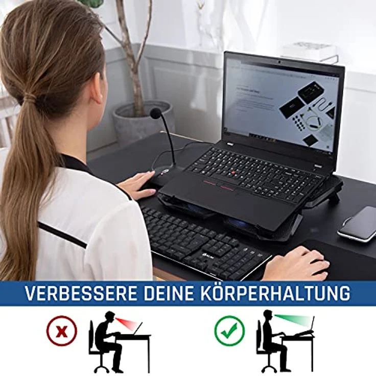 KLIM® Wind Laptop Kühler, Leistungsstark mit 4 Lüftern für PC und PS4, schneller Kühlvorgang, stabiler Laptop Ständer, Blau – Bild 5